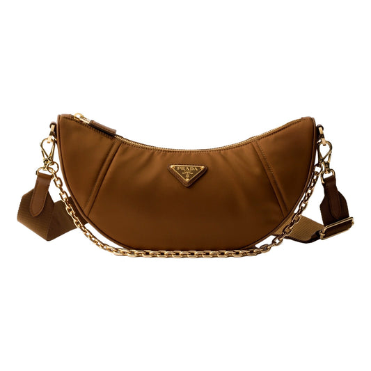 Featured image for Prada Demi Lune Re-Nylon Crescent Bag Review in Brown
