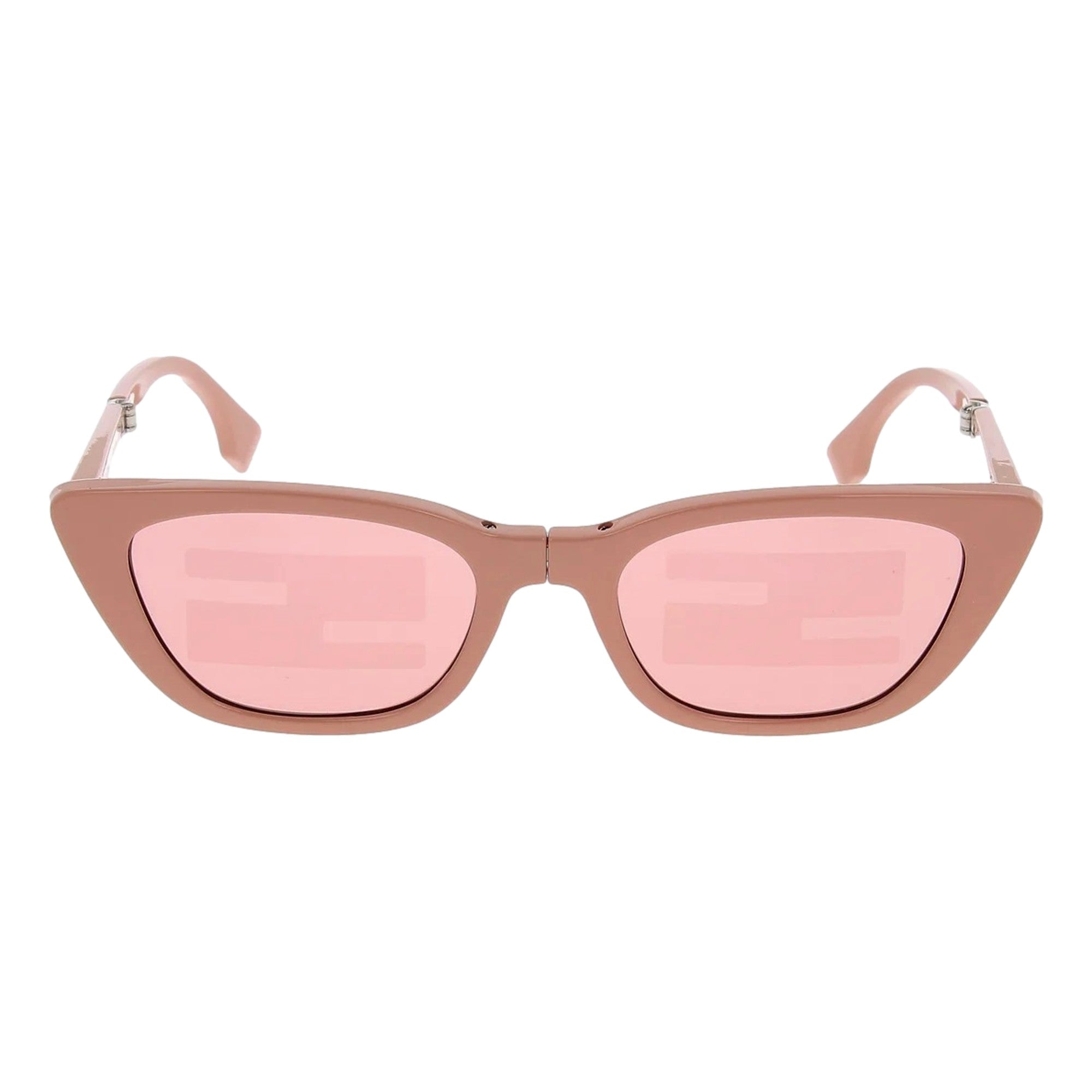 Fendi Sunglasses: Chic Women's Shades with FF Logo & UV Protection -  Fendi Injected Touch of FF Pink and Silver Sunglasses combine sophisticated design with essential sun protection. Crafted in Italy, these sunglasses feature the iconic FF logo on the temples and provide 100% UV protection, ensuring your eyes stay safe while you maintain a polished, fashionable look. Ideal for those who appreciate luxury and functionality in their eyewear.Model FOL052Dimensions: Arm Length: 14cm, Bridge Width: 1.9cm
