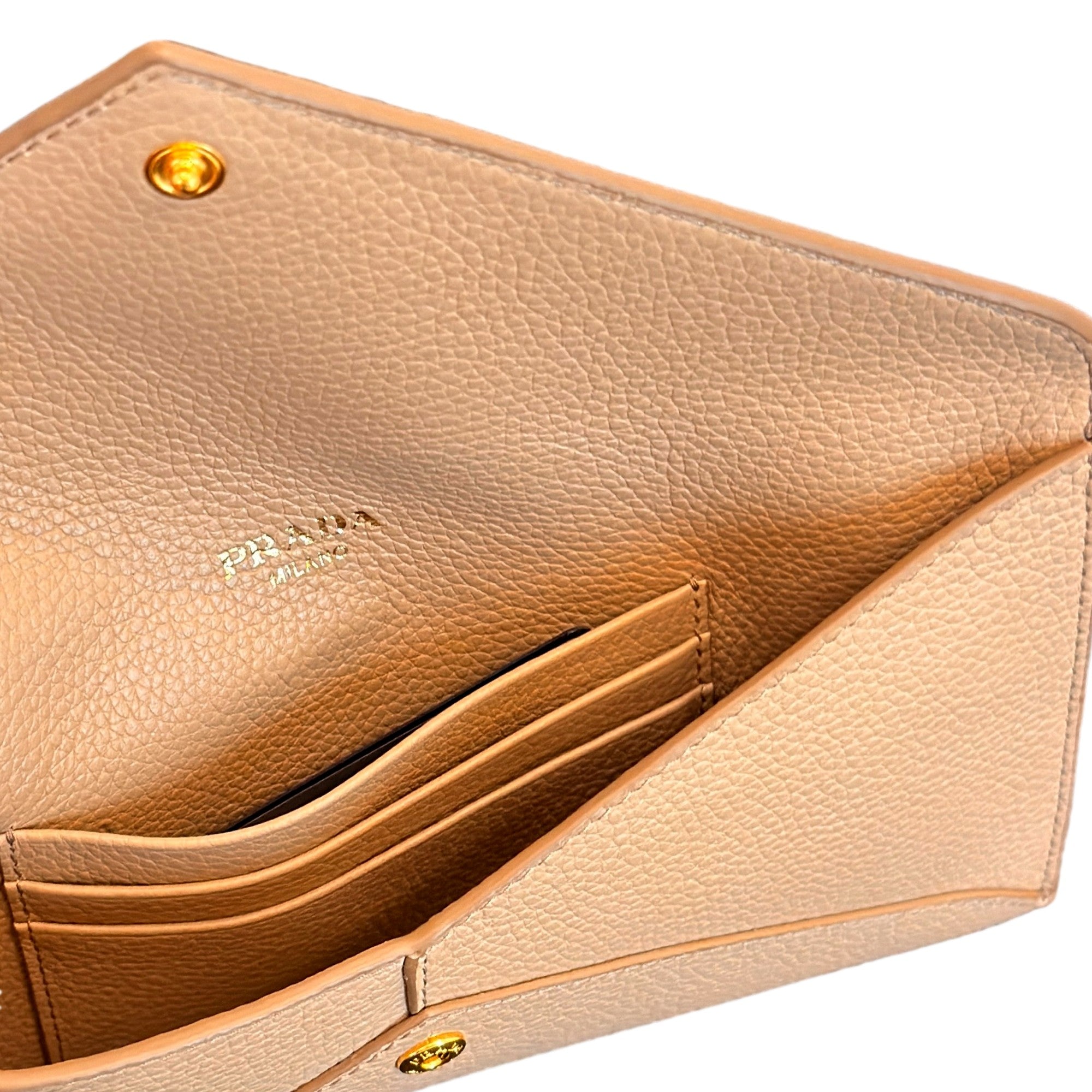 Prada Leather Envelope Wallet - Luxury Beige Wallet with Card Slots
