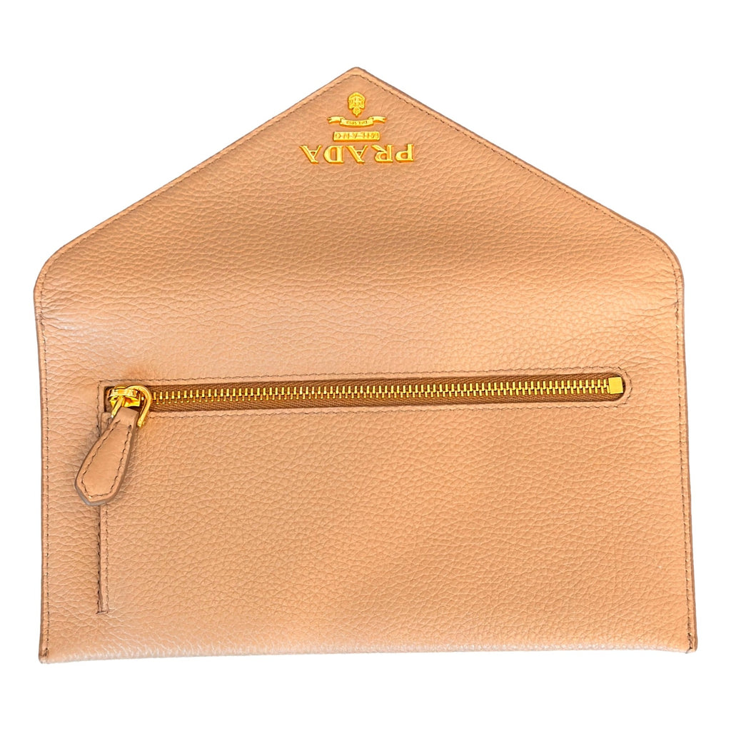 Prada Leather Envelope Wallet - Luxury Beige Wallet with Card Slots