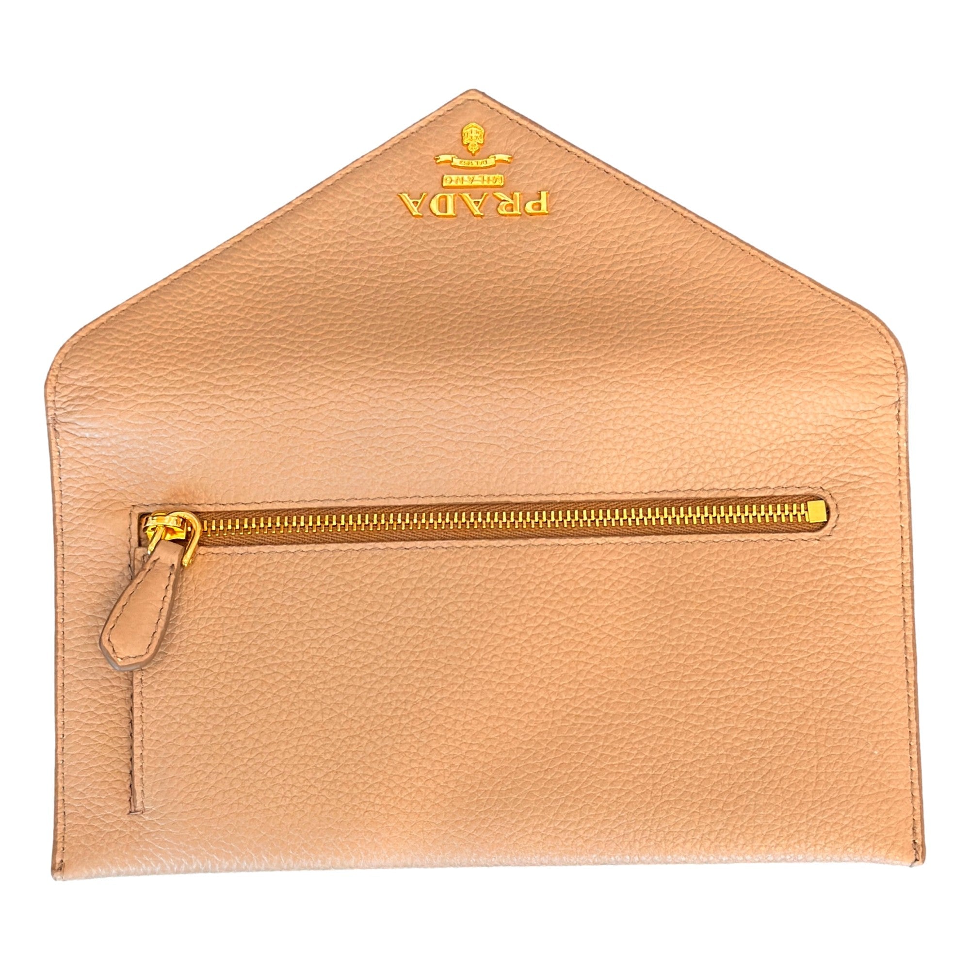 Prada Leather Envelope Wallet - Luxury Beige Wallet with Card Slots