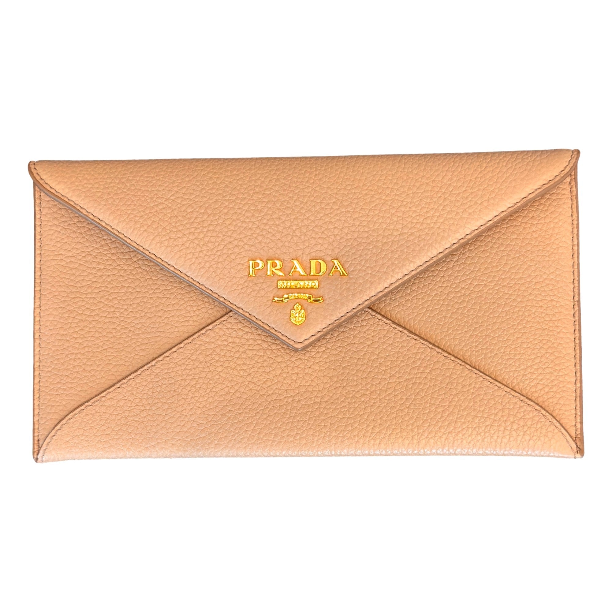 Prada Leather Envelope Wallet - Luxury Beige Wallet with Card Slots