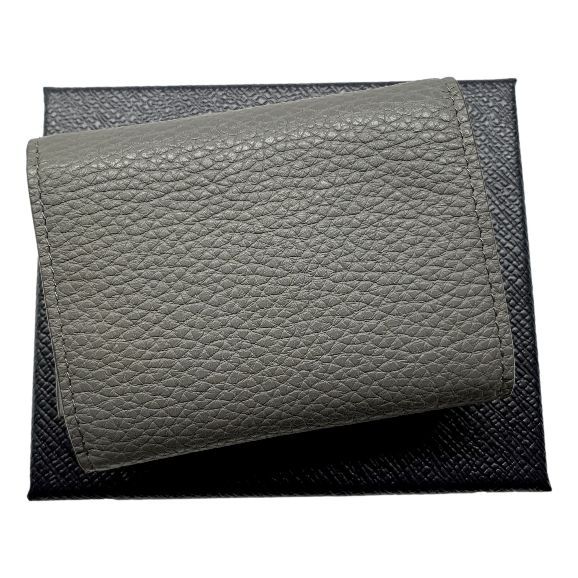 Prada Trifold Wallet - Elegant Marmo Grey Leather, Silver Logo Design