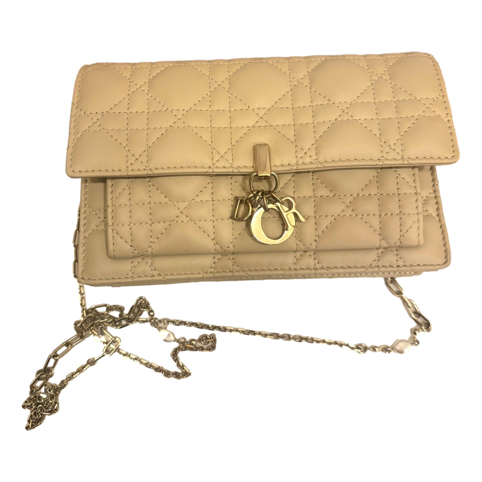 My Dior Daily Pouch: Elegant Beige Lambskin with Chain