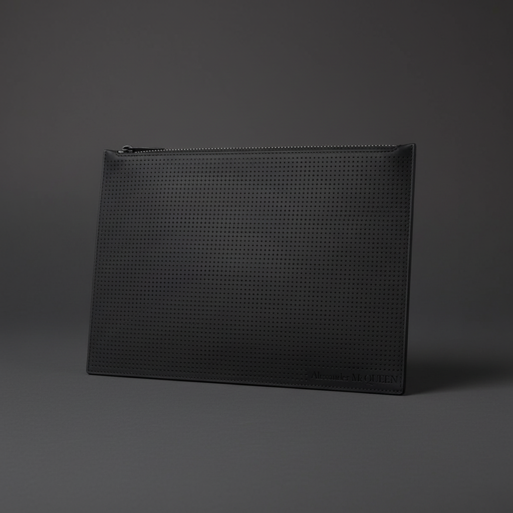 Alexander McQueen Black Leather Flat Pouch with Card Slots -   Shop Bags LLC 