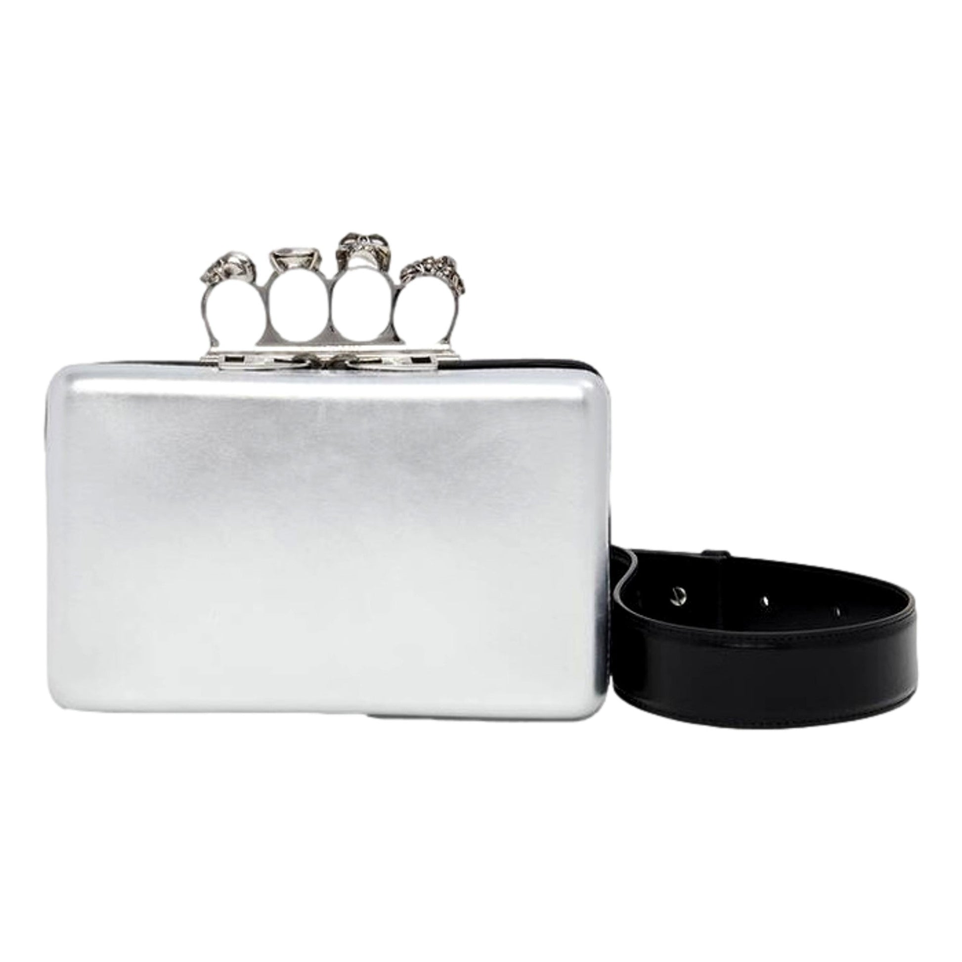 Alexander McQueen The Knuckle Silver Leather Zip Around Crossbody Bag -   Shop Bags LLC 