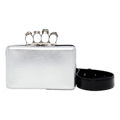 Alexander McQueen The Knuckle Silver Leather Zip Around Crossbody Bag -   Shop Bags LLC 
