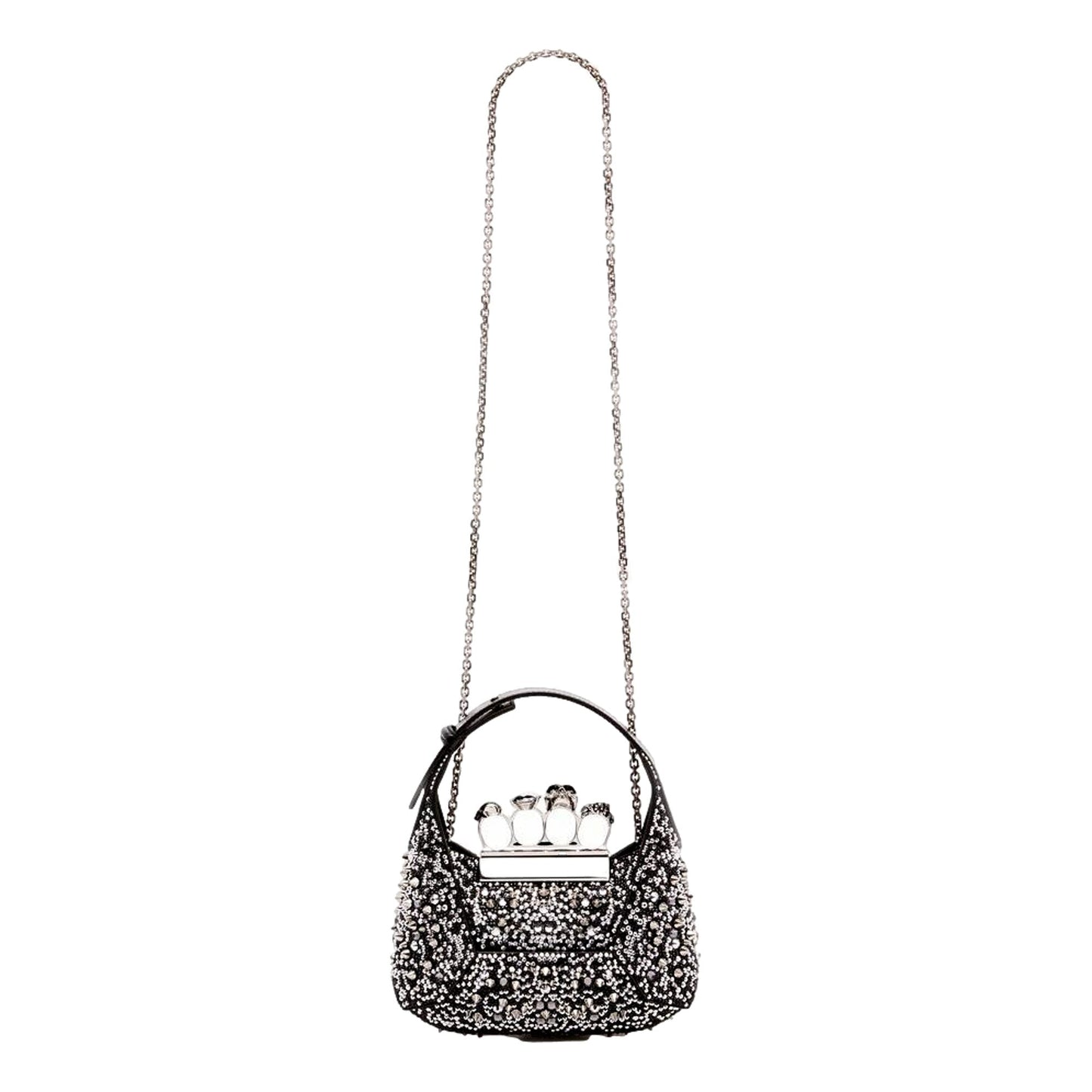 Alexander McQueen Crystal Jewelled Hobo Bag Black Skull Knuckle Handle -   Shop Bags LLC 