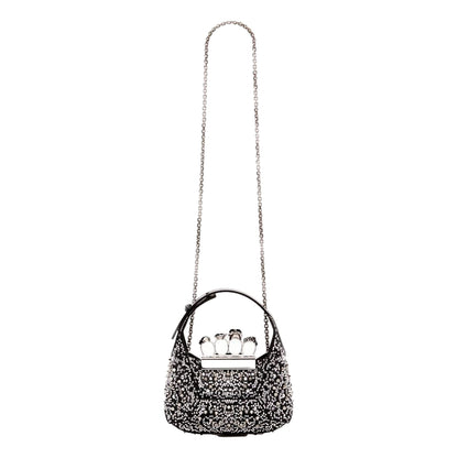 Alexander McQueen Crystal Jewelled Hobo Bag Black Skull Knuckle Handle -   Shop Bags LLC 