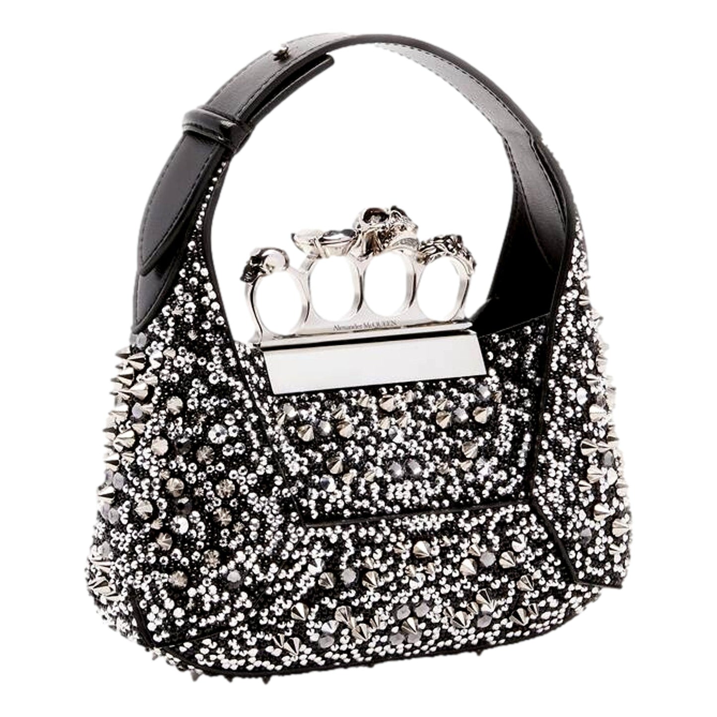 Alexander McQueen Crystal Jewelled Hobo Bag Black Skull Knuckle Handle -   Shop Bags LLC 
