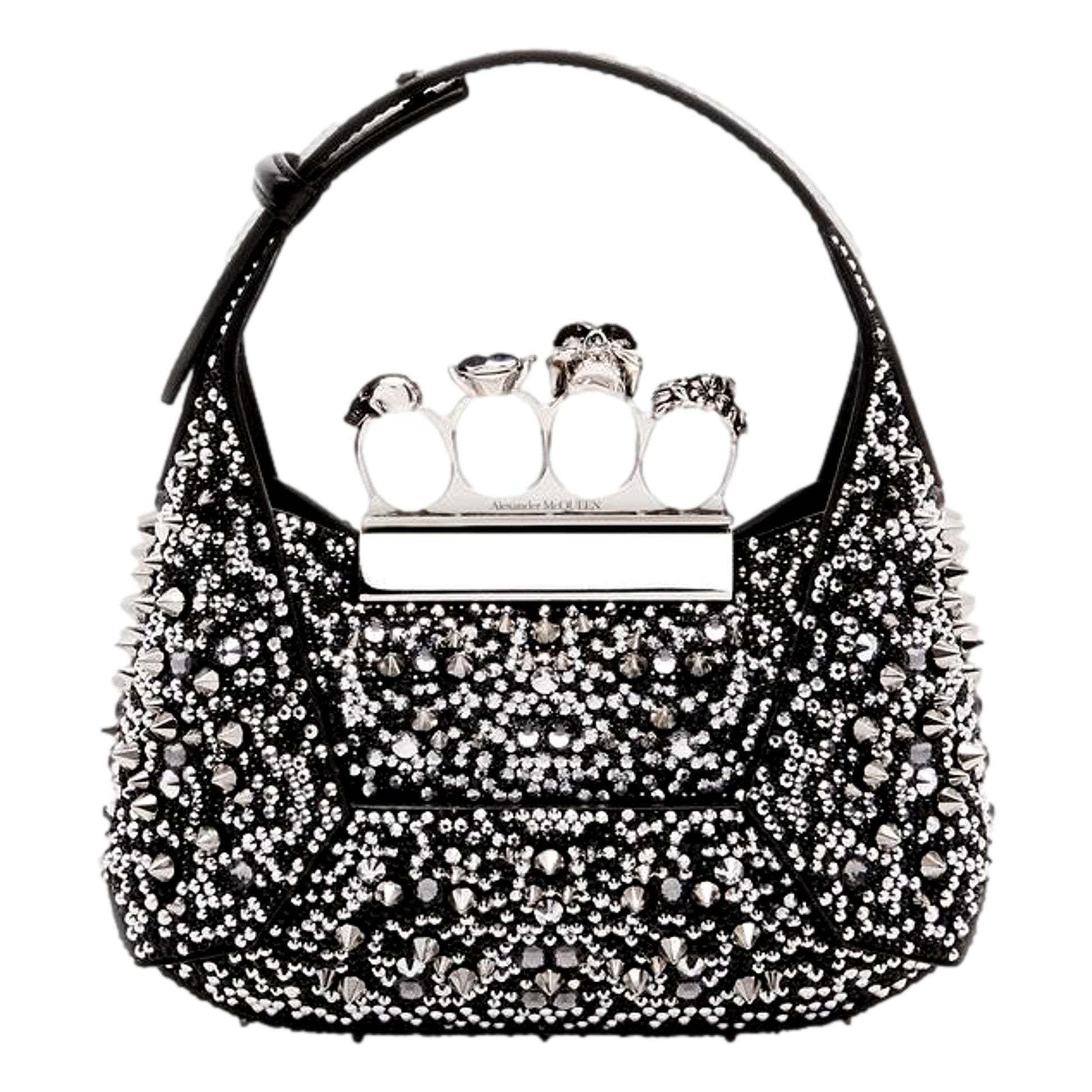 Alexander McQueen Crystal Jewelled Hobo Bag with Skull Handle -   Shop Bags LLC 