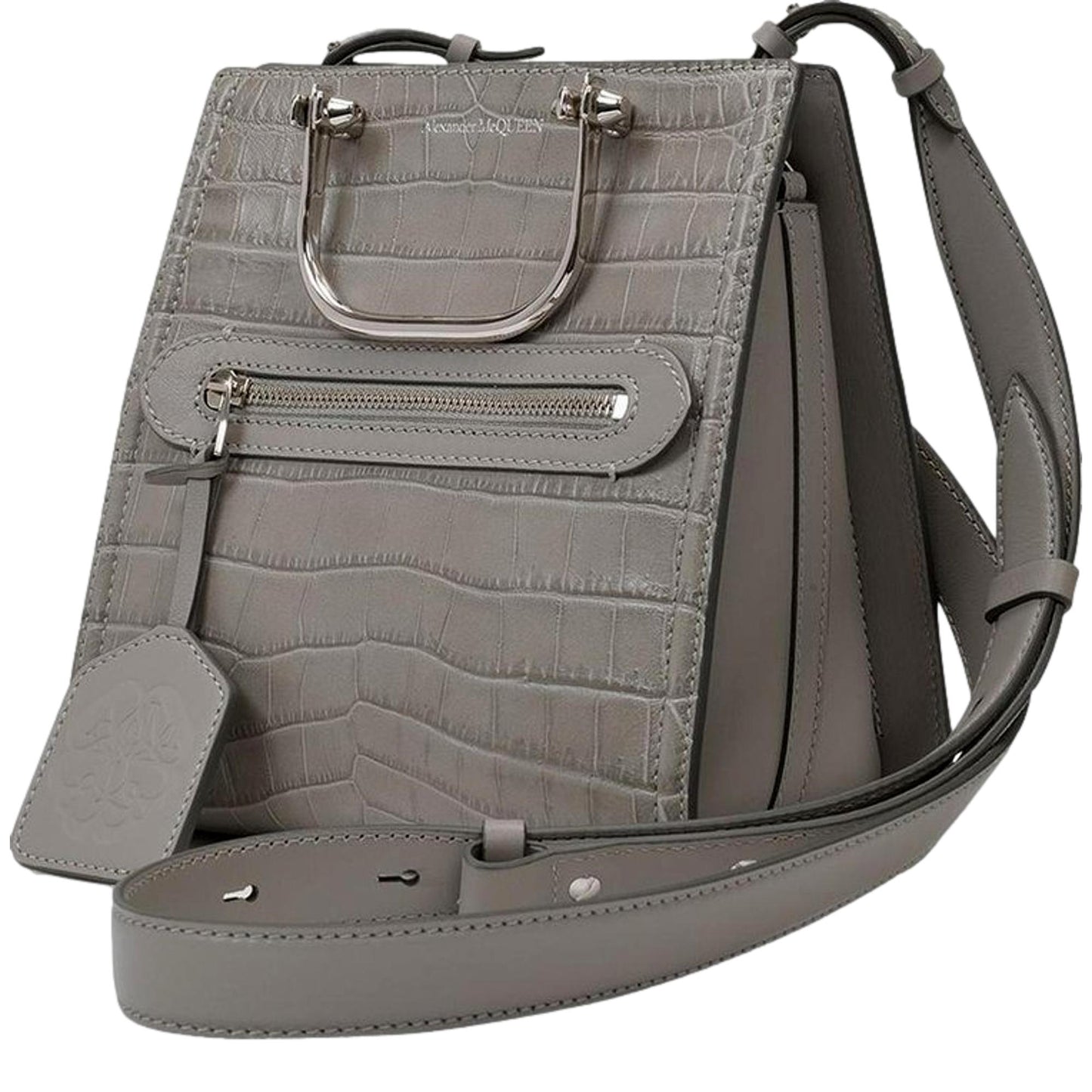 Alexander McQueen Grey Croc Print Satchel - Stylish & Versatile Bag -  
