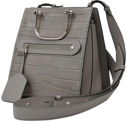 Alexander McQueen Grey Croc Print Satchel - Stylish & Versatile Bag -  