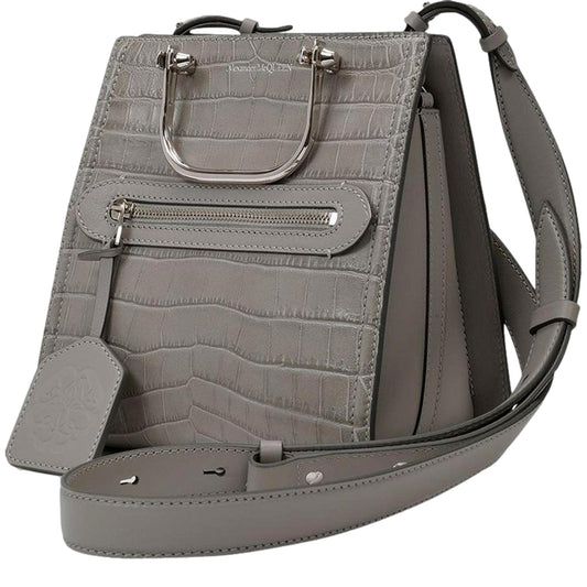 Alexander McQueen Grey Croc Print Satchel - Stylish & Versatile Bag -  