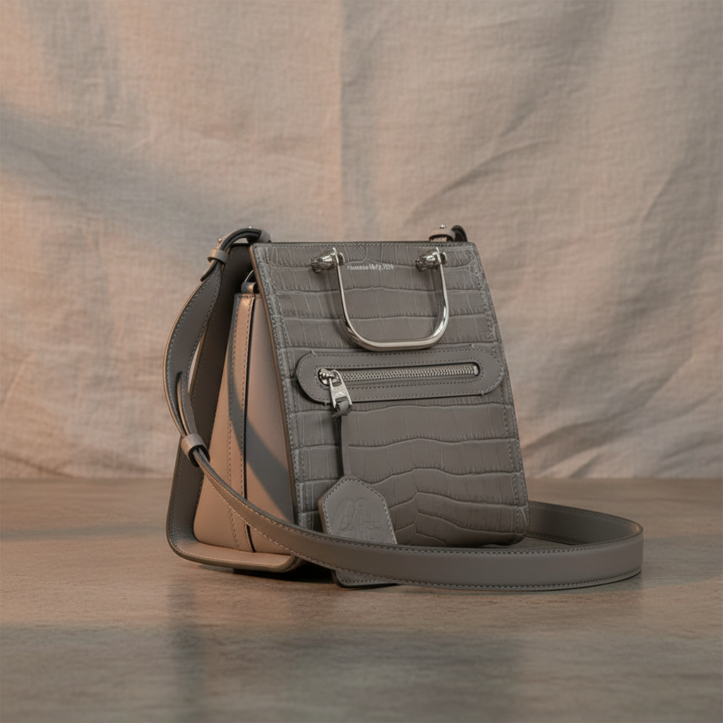 Alexander McQueen Grey Croc Print Satchel - Stylish & Versatile Bag -   Shop Bags LLC