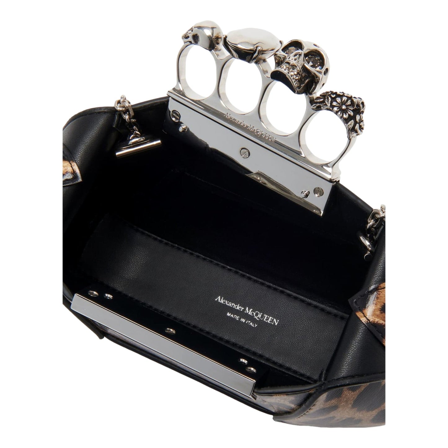 Alexander McQueen Leopard Print Jewelled Shoulder Bag Skull Knuckle -   Shop Bags LLC 