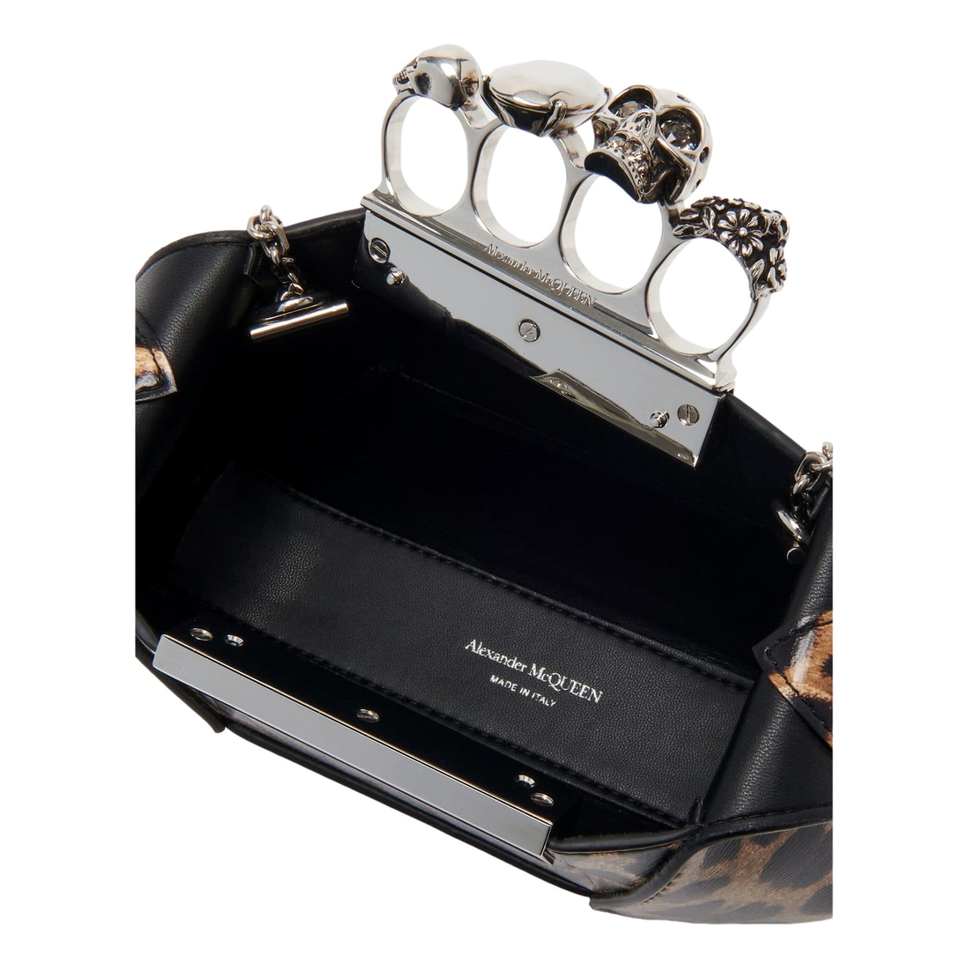 Alexander McQueen Leopard Print Jewelled Shoulder Bag Skull Knuckle -   Shop Bags LLC 