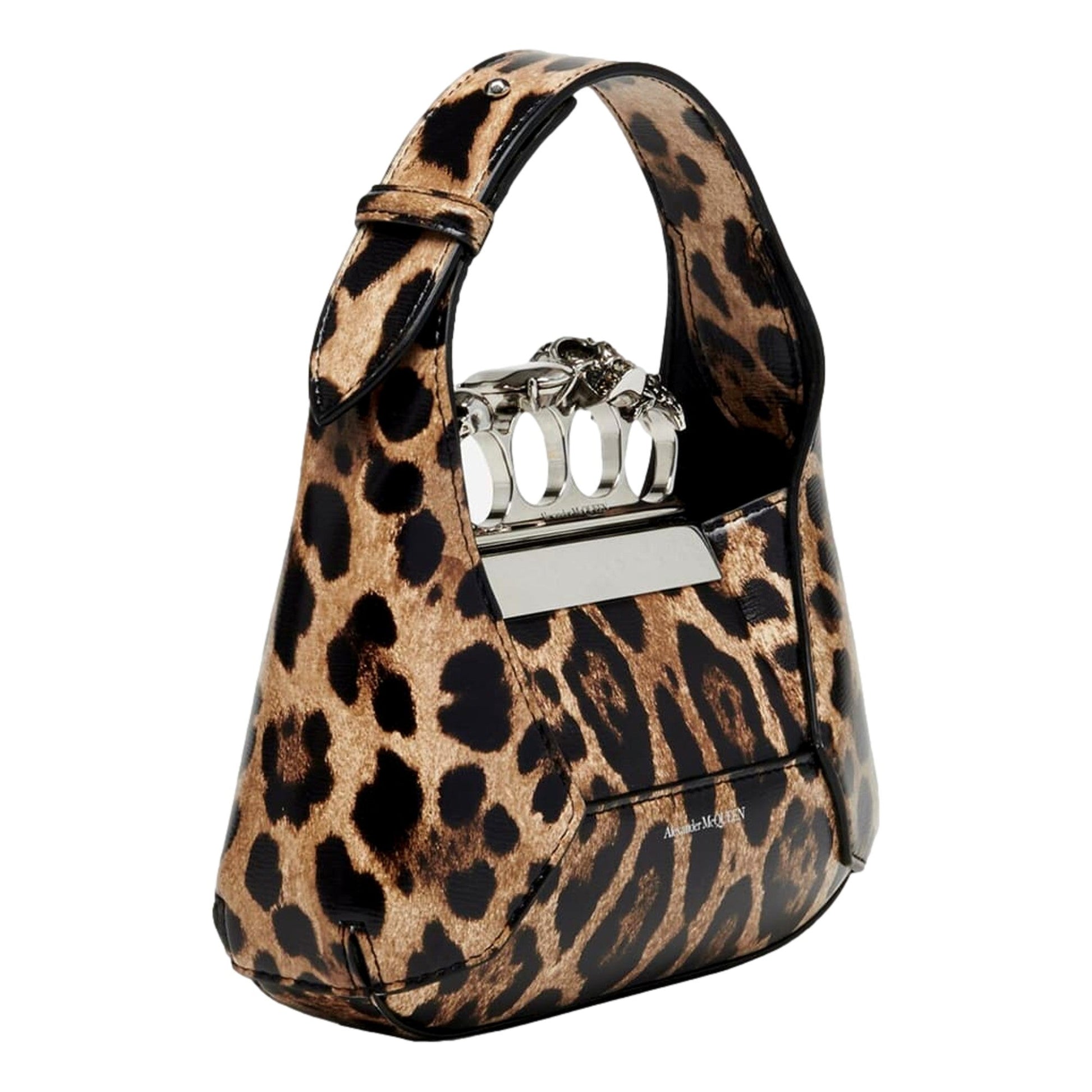 Alexander McQueen Leopard Print Jewelled Shoulder Bag Skull Knuckle -   Shop Bags LLC 