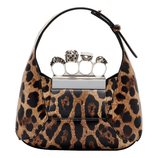Alexander McQueen Leopard Print Jewelled Shoulder Bag Skull Knuckle -   Shop Bags LLC 