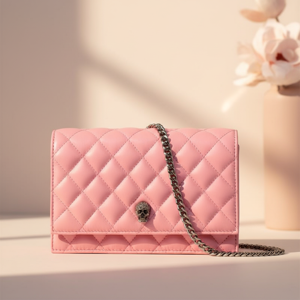 Alexander McQueen Quilted Skull Shoulder Bag - Pink Luxury Style -   Shop Bags LLC 