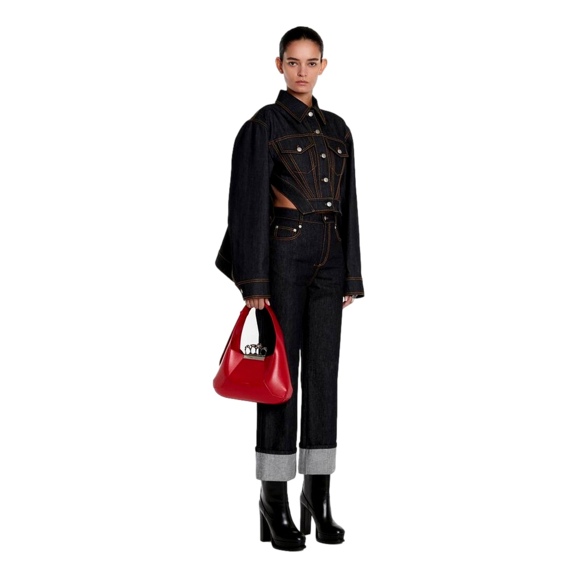 Alexander McQueen The Jewelled Hobo Bag in Red Leather with Silver Knuckle -   Shop Bags LLC 