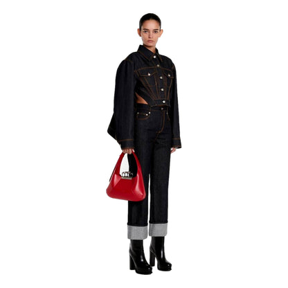 Alexander McQueen The Jewelled Hobo Bag in Red Leather with Silver Knuckle -   Shop Bags LLC 