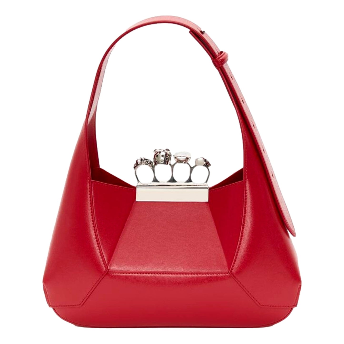 Alexander McQueen The Jewelled Hobo Bag in Red Leather with Silver Knuckle -   Shop Bags LLC 