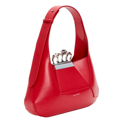 Alexander McQueen The Jewelled Hobo Bag in Red Leather with Silver Knuckle -   Shop Bags LLC 