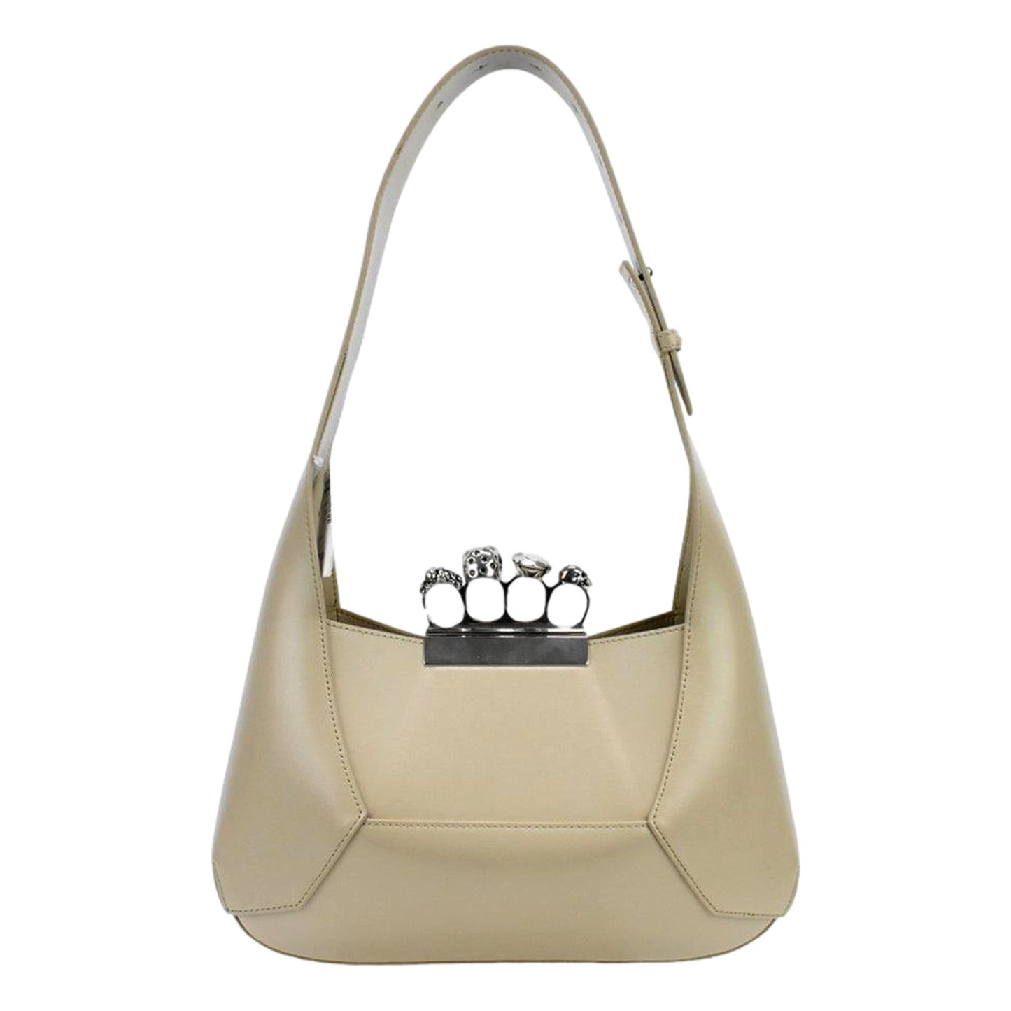 Alexander McQueen The Jewelled Leather Shoulder Bag Beige Skull Ring Handle -   Shop Bags LLC 