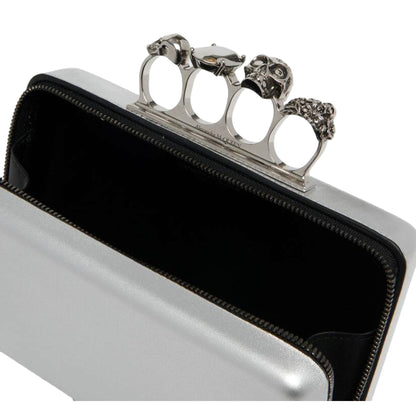 Alexander McQueen The Knuckle Silver Leather Zip Around Crossbody Bag -   Shop Bags LLC 