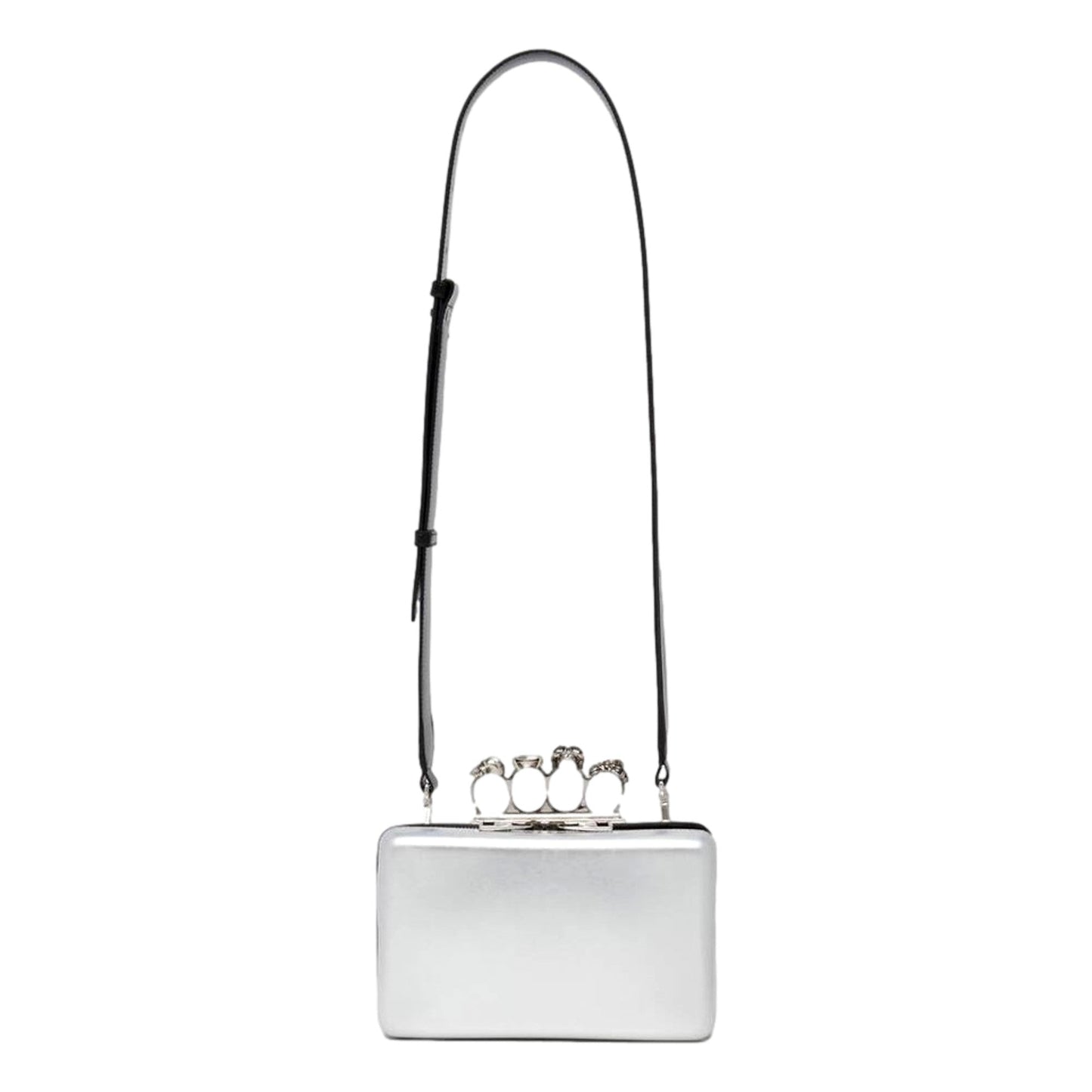 Alexander McQueen The Knuckle Silver Leather Zip Around Crossbody Bag -   Shop Bags LLC 