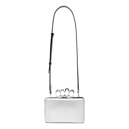 Alexander McQueen The Knuckle Silver Leather Zip Around Crossbody Bag -   Shop Bags LLC 