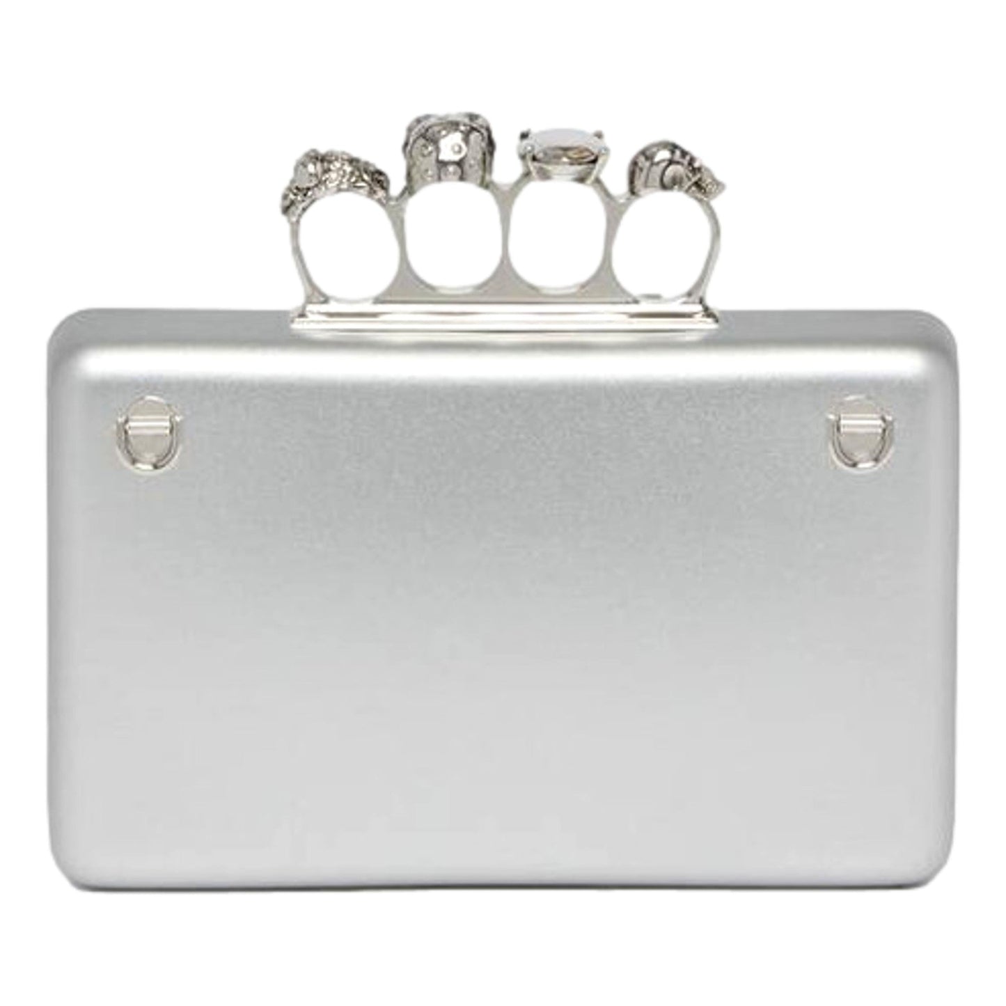 Alexander McQueen The Knuckle Silver Leather Zip Around Crossbody Bag -   Shop Bags LLC 