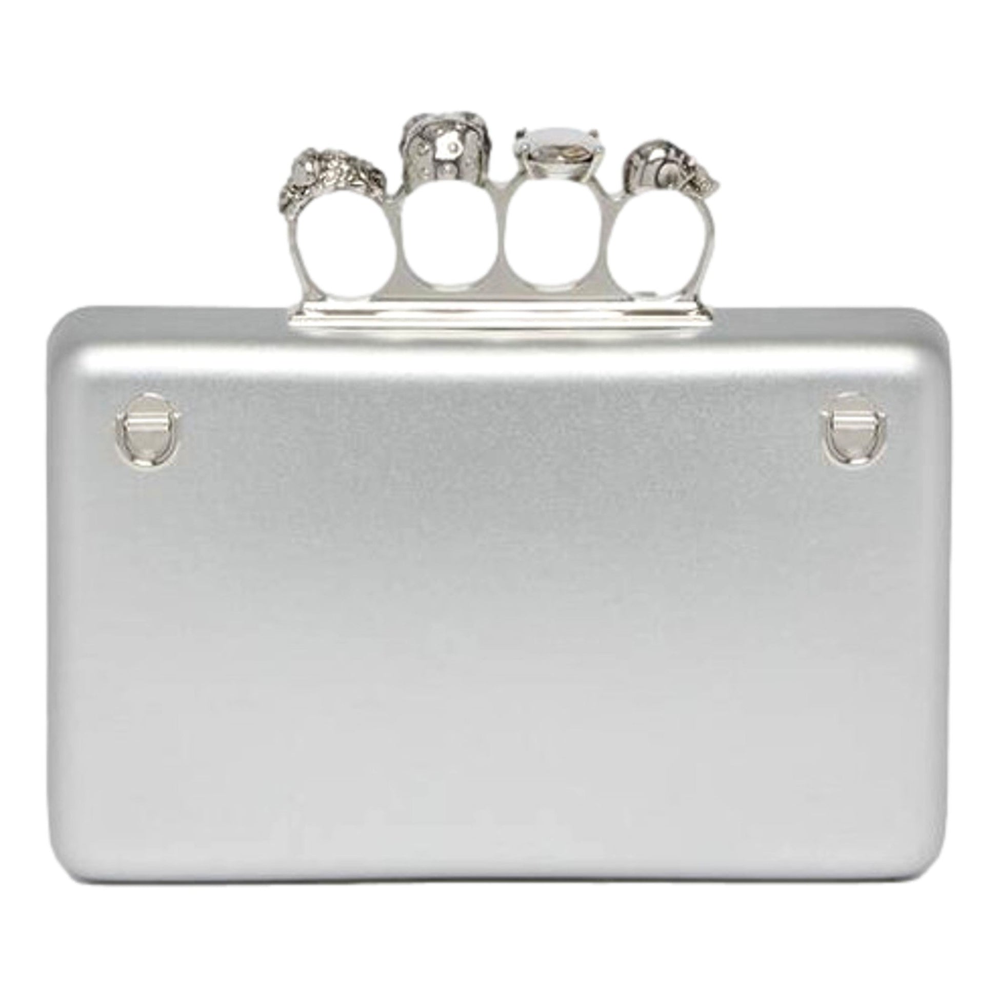 Alexander McQueen The Knuckle Silver Leather Zip Around Crossbody Bag -   Shop Bags LLC 