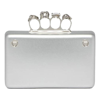 Alexander McQueen The Knuckle Silver Leather Zip Around Crossbody Bag -   Shop Bags LLC 