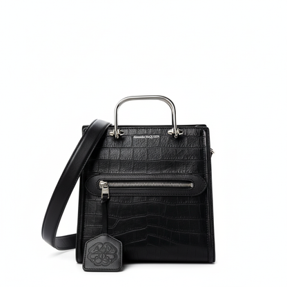Alexander McQueen: The Short Story Black Croc Leather Satchel Bag -   Shop Bags LLC