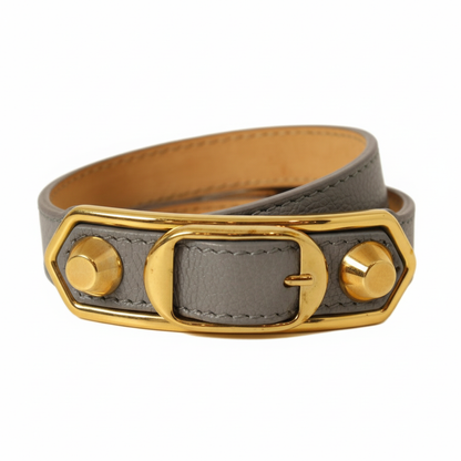 Balenciaga Arena Bleu Acier Glossy Leather Wrap Bracelet -   Shop Bags LLC