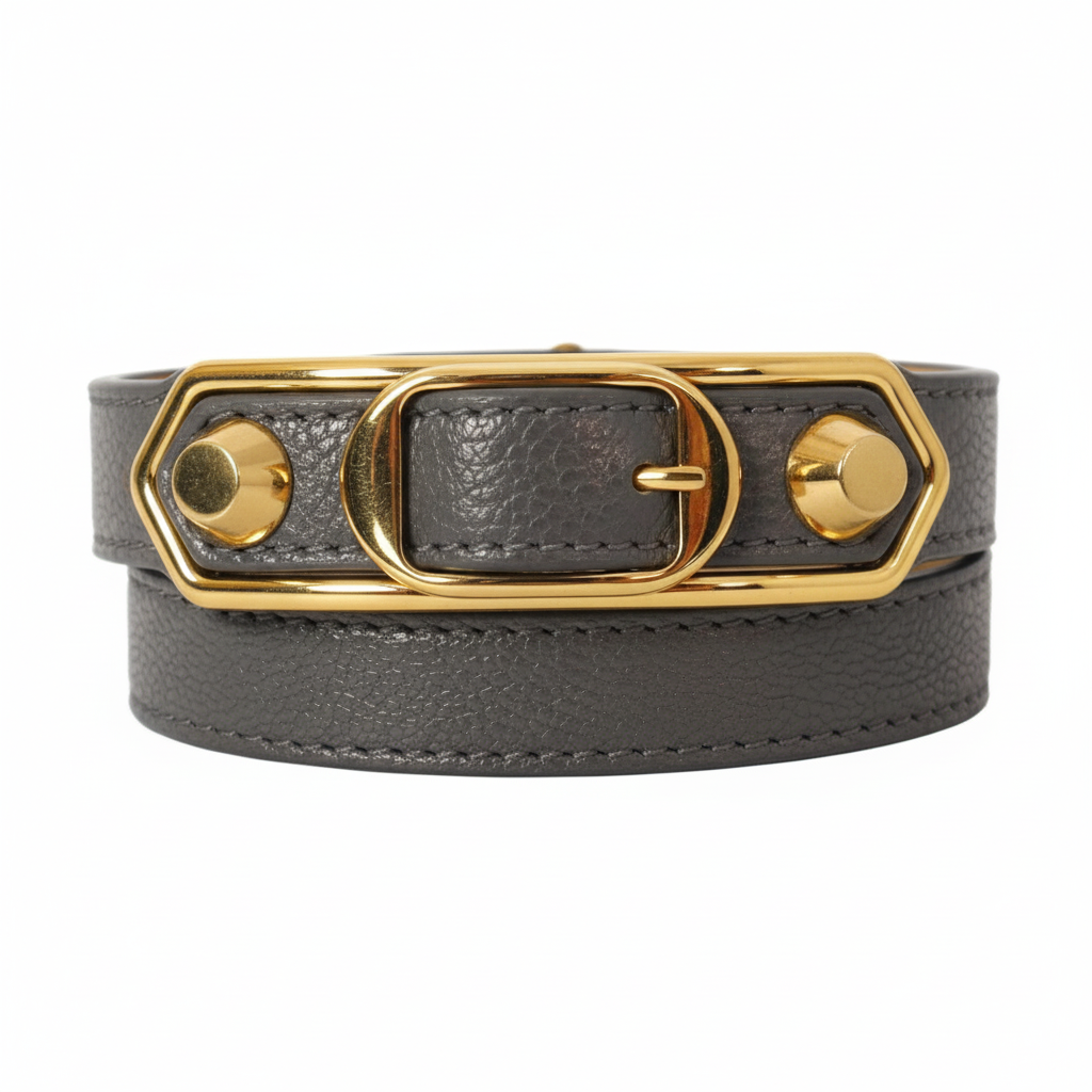 Balenciaga Arena Triple Wrap Studded Leather Bracelet - Dark Grey -   Shop Bags LLC