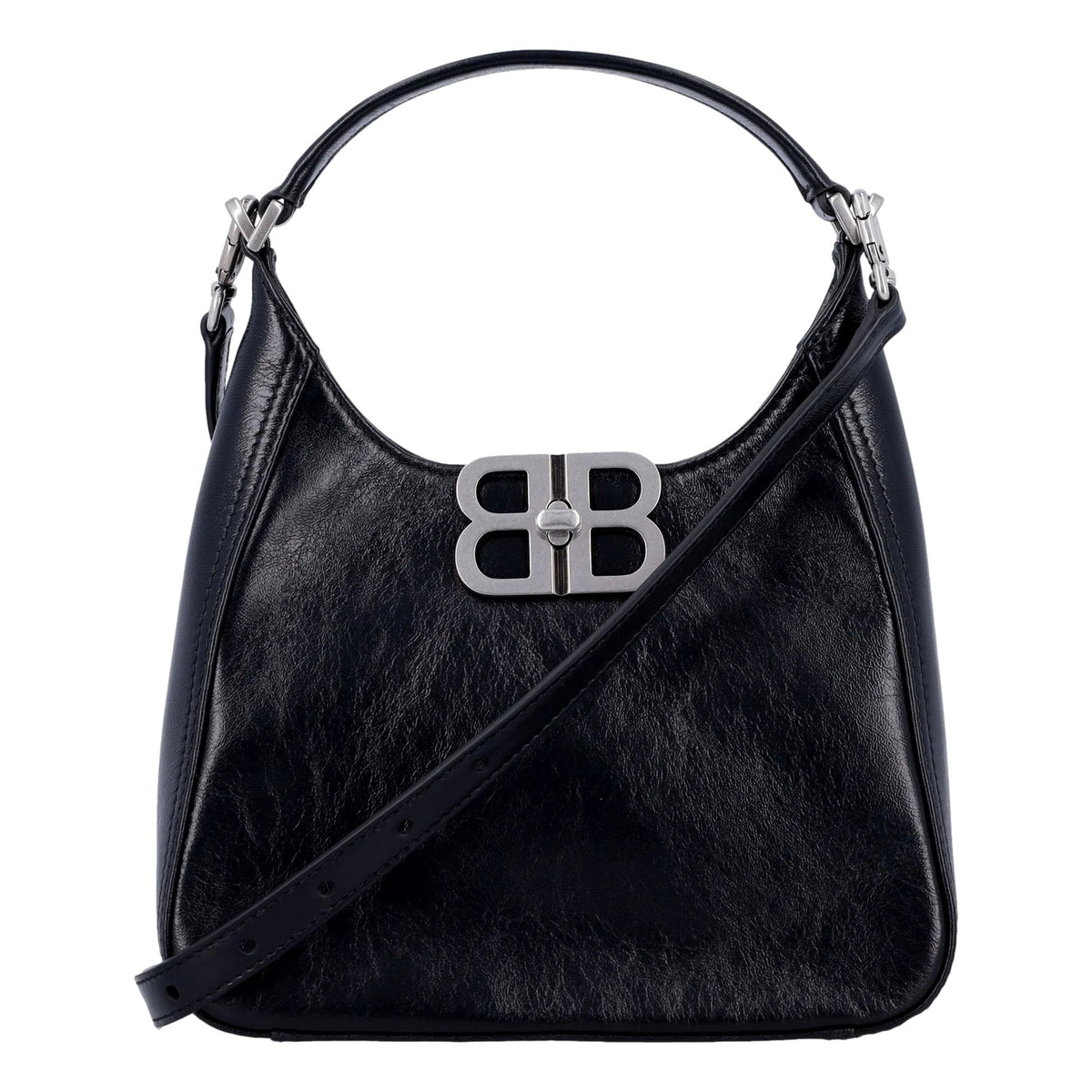 Balenciaga BB Soft Hobo Black Calfskin Leather Black Mini Shoulder Bag -   Shop Bags LLC 