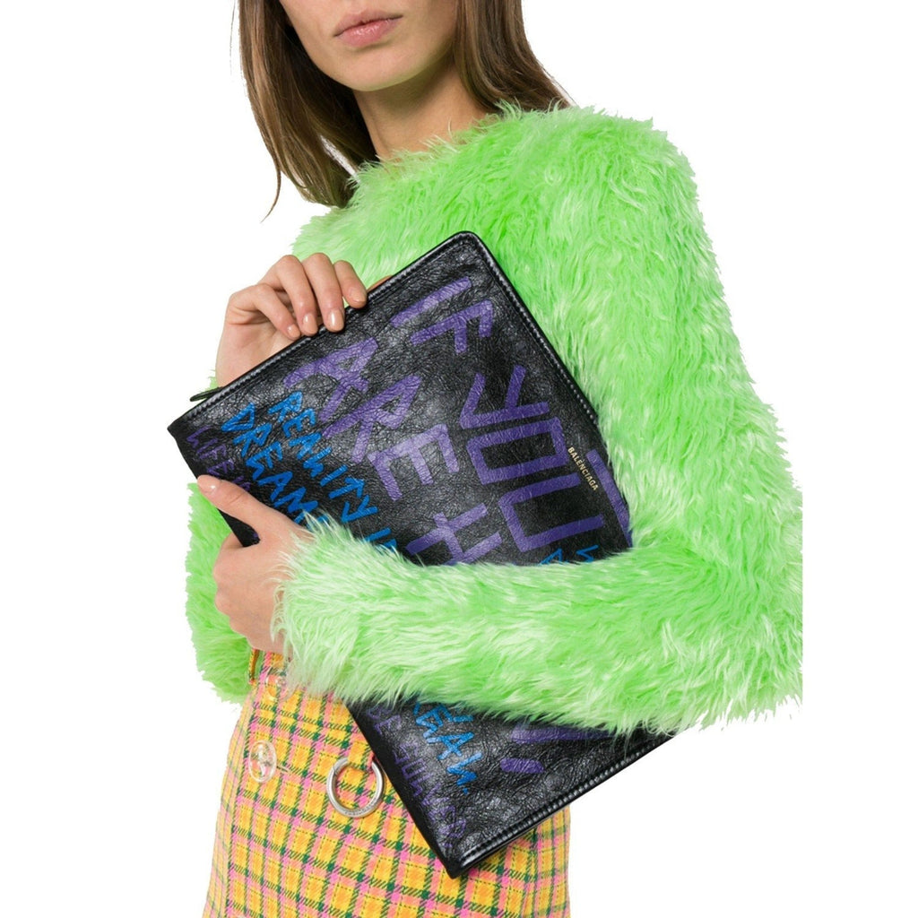 Balenciaga Bazar Graffiti Leather Pouch - Edgy Style for Any Occasion -   Shop Bags LLC