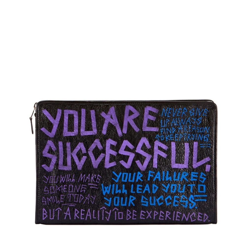 Balenciaga Bazar Graffiti Leather Pouch - Edgy Style for Any Occasion -   Shop Bags LLC