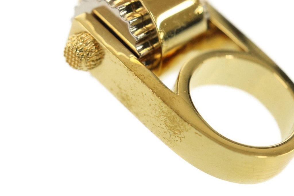 Balenciaga Gold Gear Ring - Bold Industrial Statement, Size 6 -   Shop Bags LLC