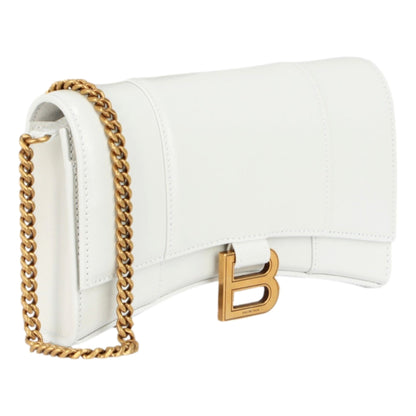 Balenciaga Hourglass White Smooth Calfskin Leather Wallet on Chain Crossbody Bag -   Shop Bags LLC 