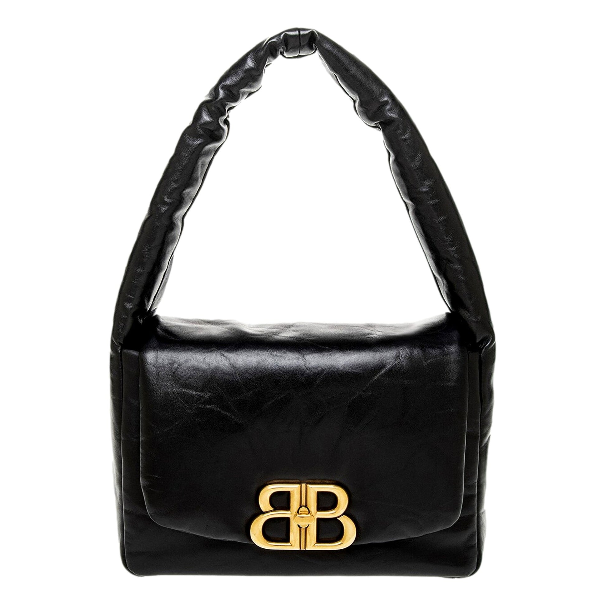 Balenciaga Monaco Soft Nappa Leather Shoulder Bag Black -   Shop Bags LLC 