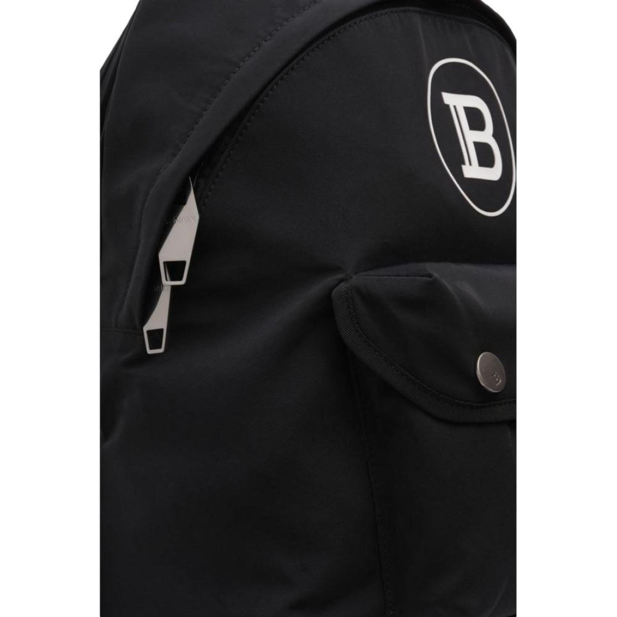 Balmain B-Back Logo Backpack - Sleek Black Nylon & White Accents -   Shop Bags LLC