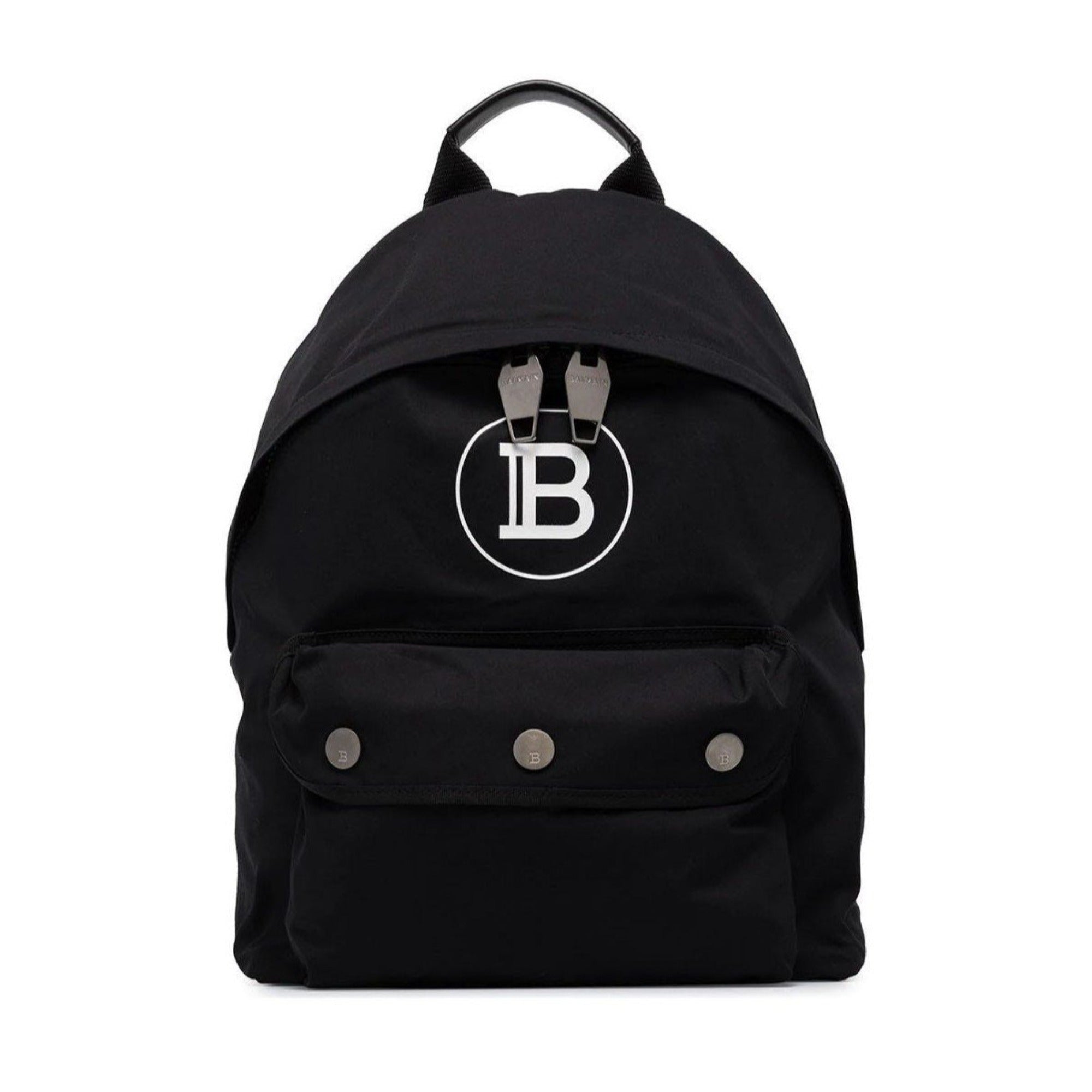 Balmain B-Back Logo Backpack - Sleek Black Nylon & White Accents -   Shop Bags LLC