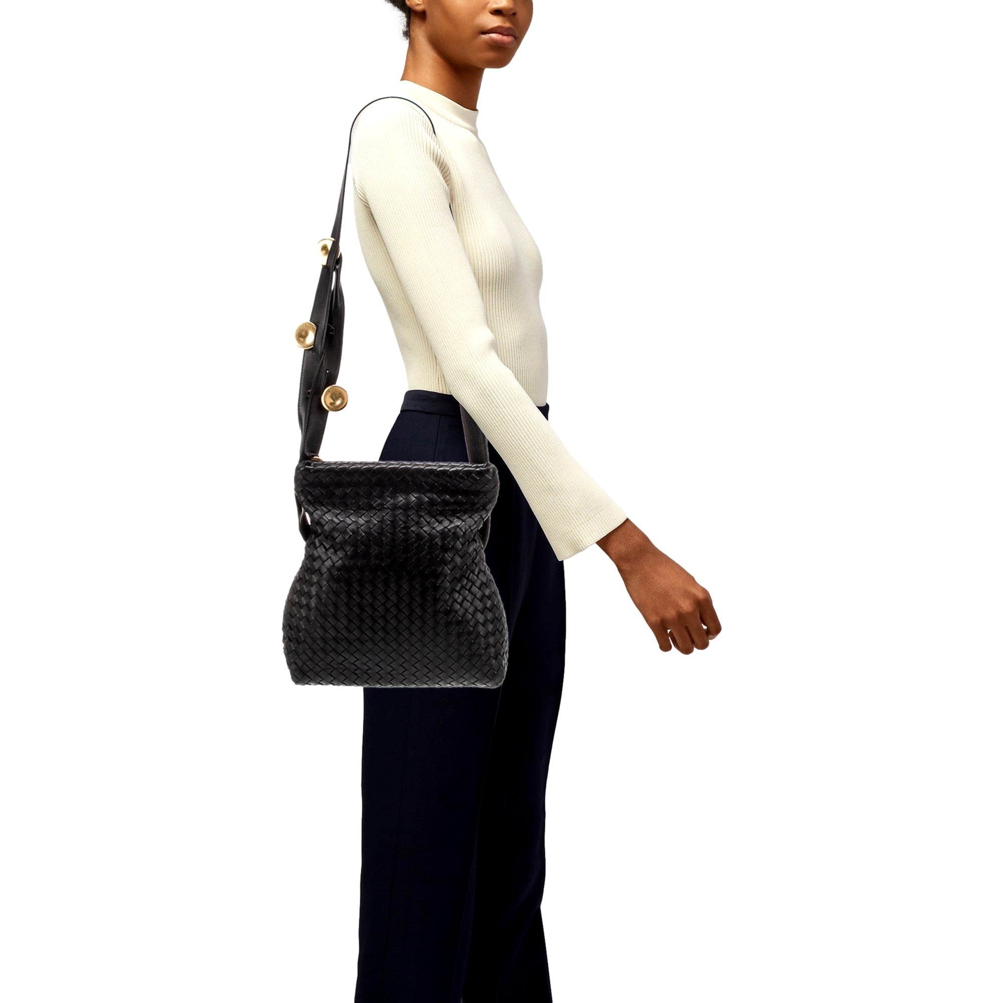 Bottega Veneta Intrecciato Olimpia Black Leather Shoulder Bag