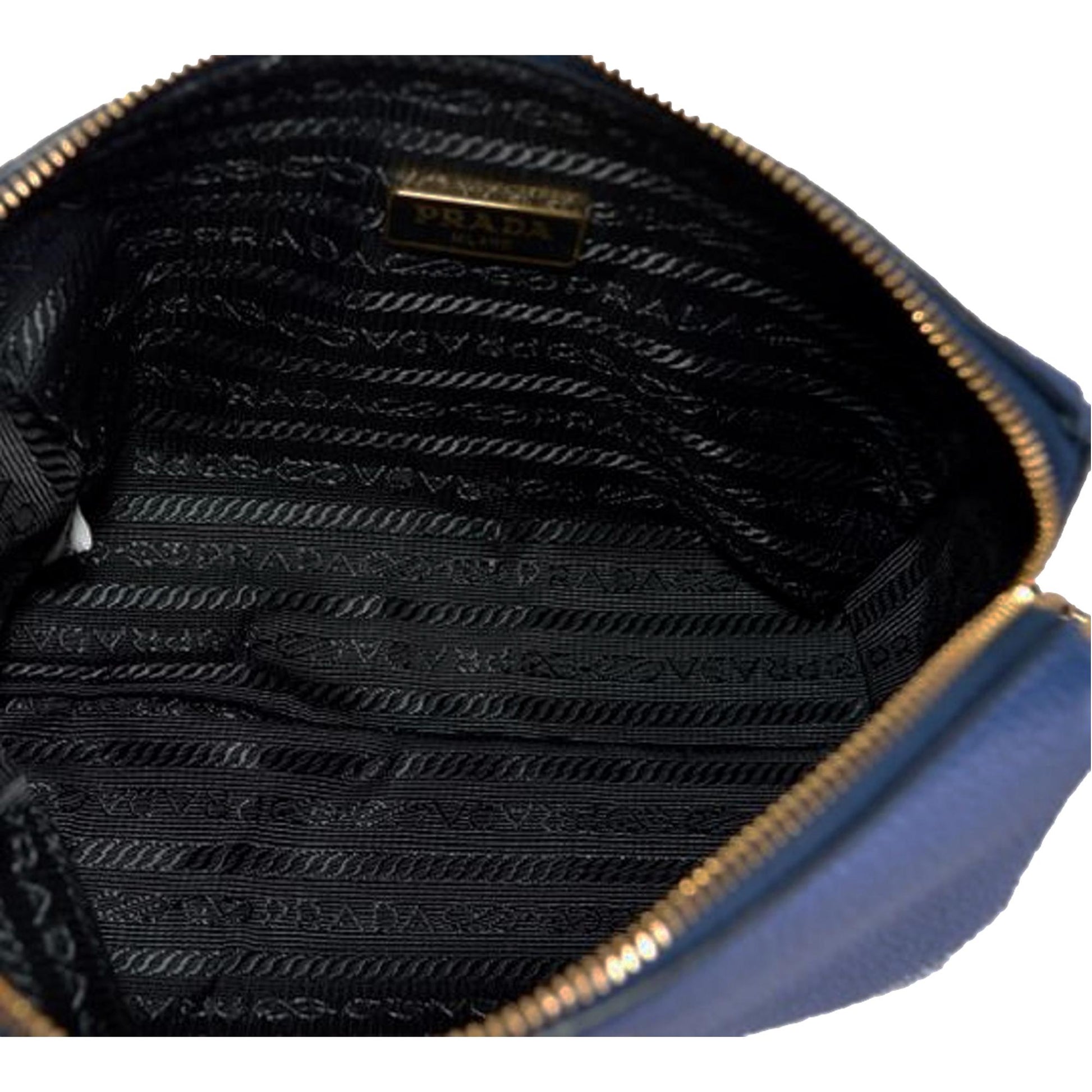 Chic Prada Navy Vanity Case: Elegance in Compact Design -   Shop Bags LLC