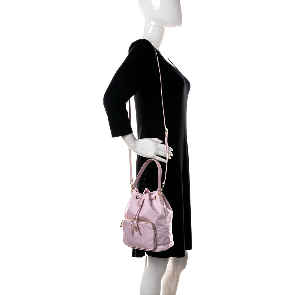 Chic & Sustainable: Prada Pink Re-Nylon Bucket Crossbody Bag -   Shop Bags LLC