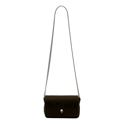 Edgy Alexander McQueen Shoulder Bag - Army Green Graffiti Skull Design -  